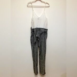 Shinestar Linen Blend Jumpsuit XL White Gray Stripe lightweight Spring Minimal